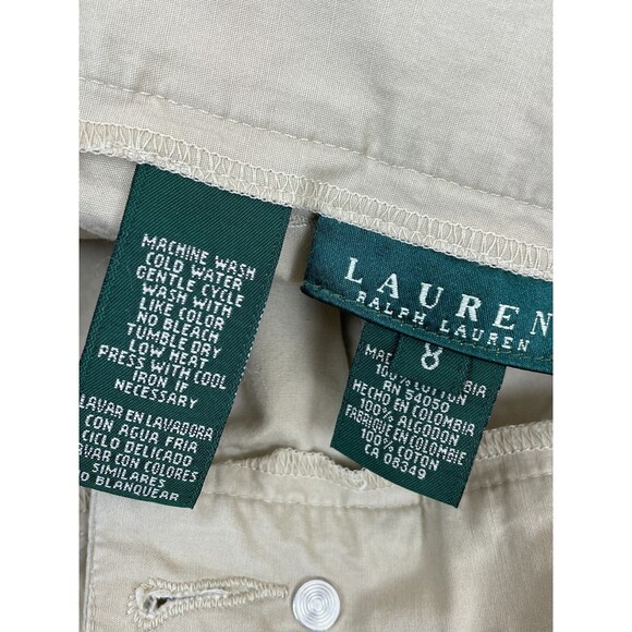 LAUREN RALPH LAUREN Size 8 Khaki Wide Leg Cotton Cropped Capris Pants W/Pockets - Picture 5 of 11